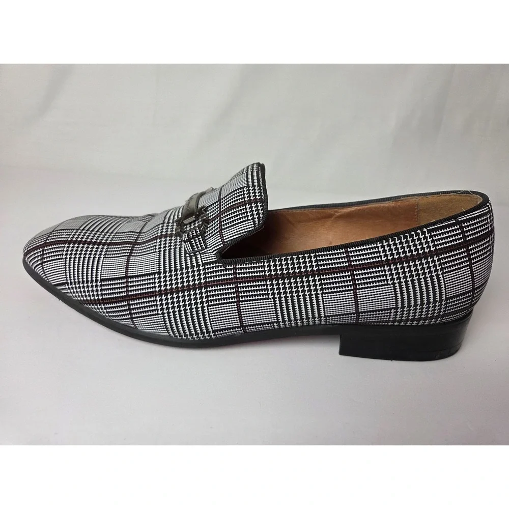 Men's Houndstooth Plaid Loafers Slip On Prom Wedding Dress Shoes Size 12
